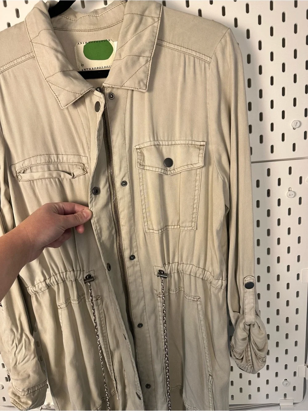 Anthropologie Manto Field‎ Jacket, Khaki Size Large Lightweight Drawstring Waist